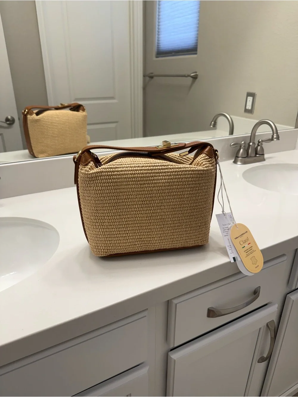 Made in Italy CROSSBODY WOVEN HANDBAG with LEATHER trim NWT